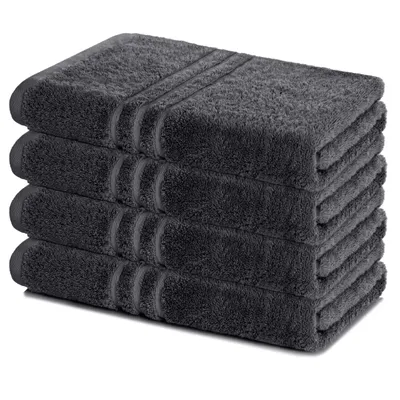 Produktbild von Lavea® 4er Set Duschtuch 70x140, 4 Stück, 100% Baumwolle Frottee, saugstark, weich und strapazierfähig, waschbar 60°C, trocknergeeignet, Handtuch, Handtücher, Duschtücher, Anthrazit