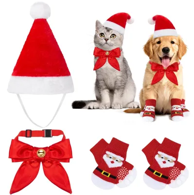 Produktbild von 3-teiliges Weihnachtskostüm-Set für Hunde und Katzen mit Weihnachtsmannmütze
