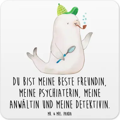 Produktbild von Mr. & Mrs. Panda Untersetzer für Gläser Robbe Sherlock 6er Set - Weiß - Geschenk, Glas-Untersetzer, Coaster, Tassenuntersetzer, Lustige Sprüche, Tischuntersetzer