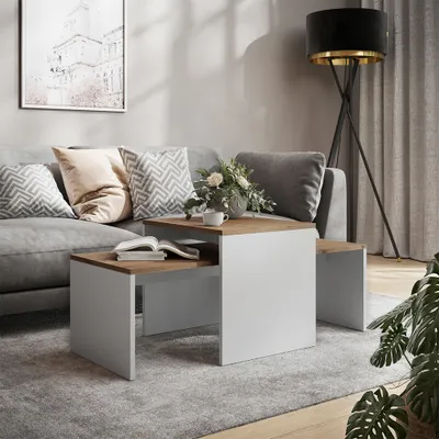 Obrázek produktu pro Sada konferenčních stolků Vicco Donat Bílý/zlatý dub 100 x 48 cm , 2 části, Model 55394
