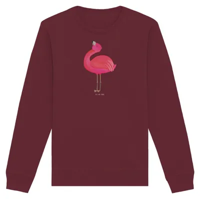 Produktbild von Mr. & Mrs. Panda Organic Baumwolle Pullover Flamingo Stolz Größe S - Burgundy - Geschenk, Baumwoll, Sweatshirt, Freundin, Mama, Pulli, Rosa, Sweater