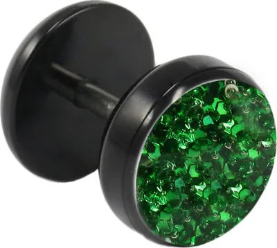 Produktbild von Fake Plug Ohrstecker schwarz Glitterline in verschiedenen Farben und Größen Farbe - Dunkelgrün Größe - 6 mm
