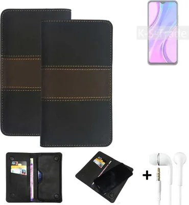 Produktbild von K-S-Trade Handyhülle + Kopfhörer kompatibel mit Xiaomi Redmi 9 Schutzhülle Walletcase Bookstyle Tasche Schutz Case Hülle Wallet Cover Kunstleder