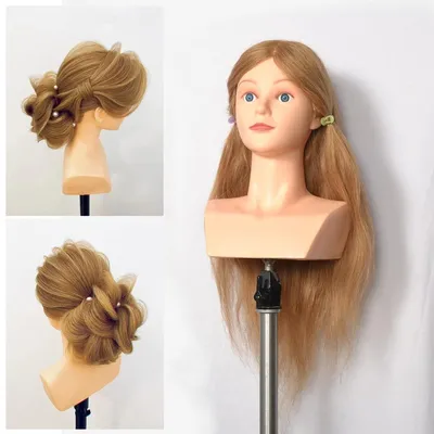 Produktbild von Übungskopf Friseurkopf Schneidepuppe - 100% Echthaar - 55,9 cm - Hautfarben
