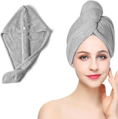 Produktbild von Famanu Haarhandtuch Mikrofaser mit Knoten, für nasses Haar, langes Haar und täglichen Gebrauch – Grau