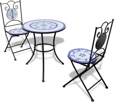 Imagen del producto de Set de mesa y sillas de jardín 3 pzas con mosaico azul y blanco