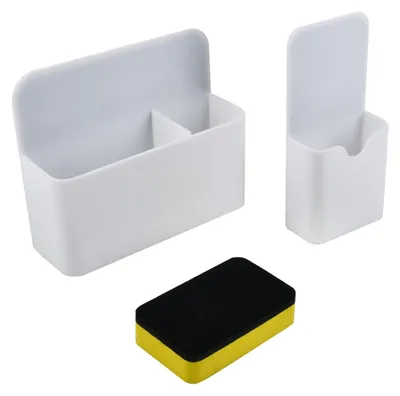 Produktbild von Magnetische Stift- und Markerhalter, 2-teiliger Organizer mit Whiteboard-Schwamm