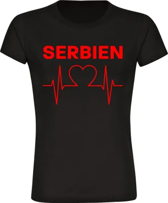 Produktbild von multifanshop Damen T-Shirt - Serbien - Herzschlag, schwarz, Größe XXL