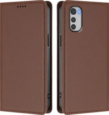 Image de Etui en cuir pour Motorola Moto E32, étui magnétique en cuirPolyuréthaneavec support Marron