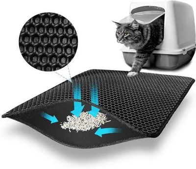 Productafbeelding van Ibenzoa® kattenbakmat – 45x30 cm, waterdicht en antislip, dubbellaags honingraatstructuur van EVA-schuim – beschermt de vloer en is gemakkelijk schoon te maken