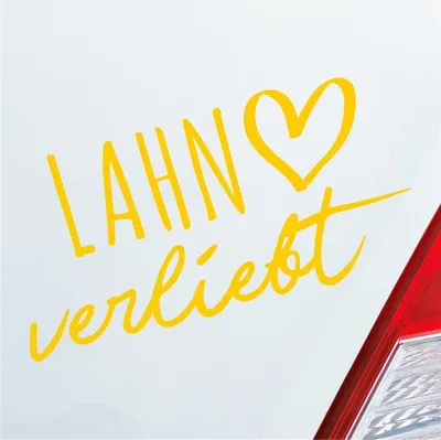 Produktbild von Auto Aufkleber Lahn verliebt Herz Fluss River Wasser Water Liebe Car 19x10 cm Gelb Sticker Heckscheibenaufkleber