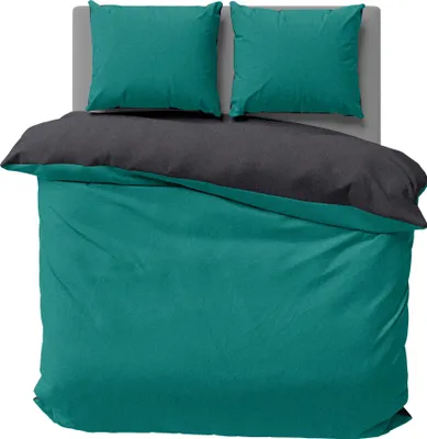 Produktbild von Winter Wendebettwäsche Doubleface Unifarben kuschelig warm weich Thermo Fleece, Größe:3 teilig 240x220 cm, Farbe:petrol / anthrazit