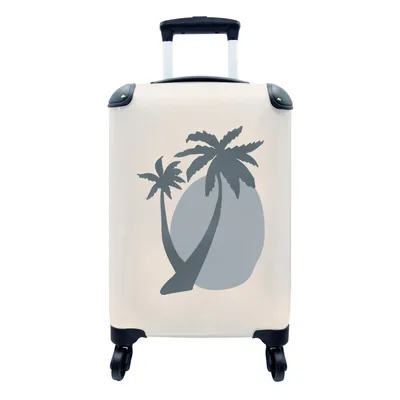 Produktbild von MuchoWow® Koffer Handgepäck Trolley Rollkoffer Kleine Reisekoffer mit 4 Rollen - Palme - Pastell - Blau - Sonne - Cabin Size < 55x40x23 cm & 55x40x20 cm - Fotokoffer - Kabinenkoffer - Boardgepäck - Reise-Box - Reisekoffer - Reisegepäck - Koffer mit Bild - Trolley für Kinder