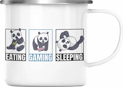 Produktbild von Trendation - Lustige Panda Emaille Tasse Geschenk Gamer Gaming Zocker Geschenkidee für Jungs (Silber)