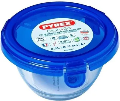 Immagine prodotto di PYREX Cook & Go Contenitore rotondo con coperchio, 11 cm, 200 ml, vetro borosilicato, ermetico