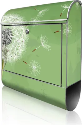 Produktbild von banjado Design Briefkasten Stahl silber mit Zeitungsfach pulverbeschichtet "Pusteblume 3" 38x46x12,5cm & 2 Schlüssel - Postkasten A4 Einwurf inkl. Montagematerial [BK 10804]