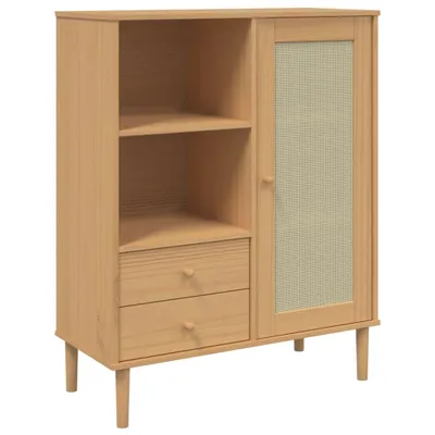 Immagine prodotto di Credenza SENJA Aspetto Rattan Marrone 90x40x112cm Massello Pino