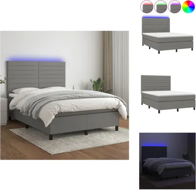 Produktbild von vidaXL Boxspringbett mit Matratze & LED Dunkelgrau 140x200 cm Stoff - Betten & Bettgestelle