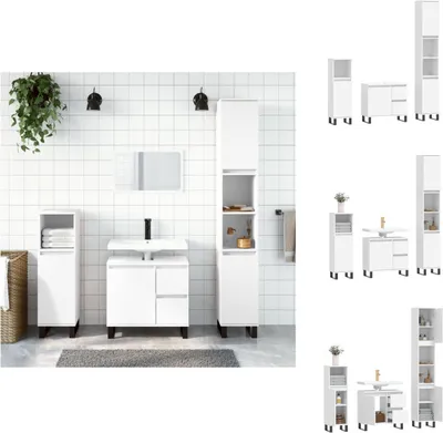 Produktbild von vidaXL 3-tlg. Badmöbel-Set Weiß Holzwerkstoff -  Badezimmermöbel-Sets