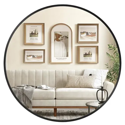Produktbild von SONGMICS Wandspiegel, Spiegel rund, Metallrahmen, 105 cm d, für Bad, Wohnzimmer, Schlafzimmer, Flur, schwarz