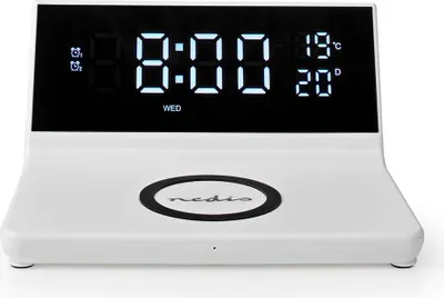 Obrázok produktu pre Nedis, budík 3 v 1 s bezdrôtovou nabíjačkou Qi 15 W a funkciou snooze, biely