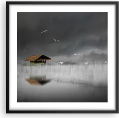 Produktbild von Gerahmtes Poster - Schwarzer Rahmen - Hütte Nebel Sumpf - 50x50 cm - Wand Bild - Wanddeko - Wandbilder - Kunstposter - Wandposter - Bilderrahmen - Bilder - Kunstdruck - P2BAC50x50-4896