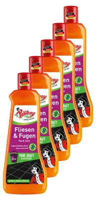 Produktbild von Poliboy Fliesen & Fugen Konzentrat 5er Set - 5L, Inhalt jeweils 500ml - intensive Fugenreinigung, streifenfreier Glanz