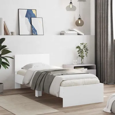 Obrázok produktu pre Maison Exclusive – Posteľový rám s LED podsvietením a čalúnenou hlavou, biela, drevotrieska