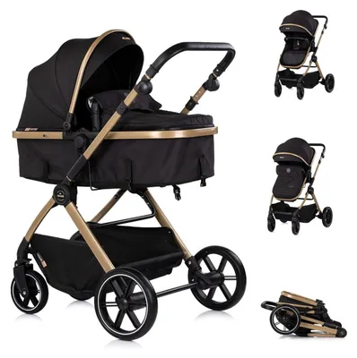 Produktbild von Chipolino Kombikinderwagen Pearl 2 in 1 umbaubar Rucksack Fußsack Korb Federung schwarz