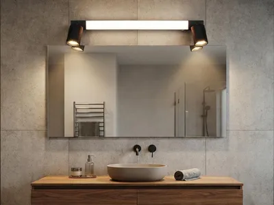 Produktbild von LED Bad Spiegelleuchte mit Schalter & 2 Spots Schwarz inkl. GU10 LED Breite 60cm