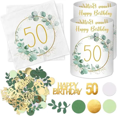Produktbild von Servietten Windlicht Konfetti 50. Geburtstag Deko Grün Eukalyptus