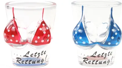 Produktbild von 2er Set Schnapsglas mit Bikinioberteil letzte Rettung H:6cm Füllemenge: 4cl/40ml