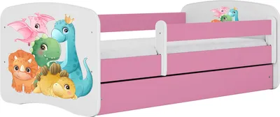 Produktbild von Kinderbett Rosa 70x140 80x160 80x180 cm – mit Matratze, Rausfallschutz und Schublade – Jugendbett für Mädchen – Stabil und Sicher – Dinosaurier – 160x80 cm