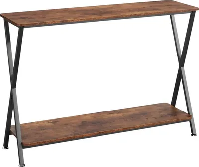 Productafbeelding van Console tafel, smal – bijzettafel met metalen frame en opbergruimte – houtlook, rustiek bruin – geschikt voor de hal, woonkamer of slaapkamer