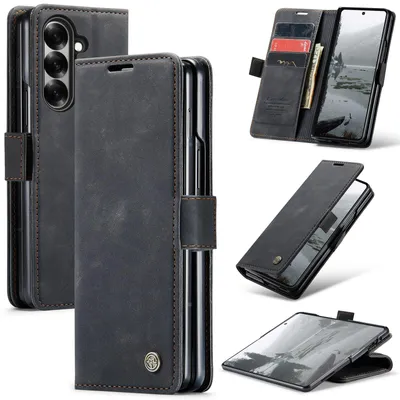 Immagine prodotto di Custodia per Samsung Galaxy Z Fold 7, Custodia retrò in Finto cuoio con funzione di stand Nero