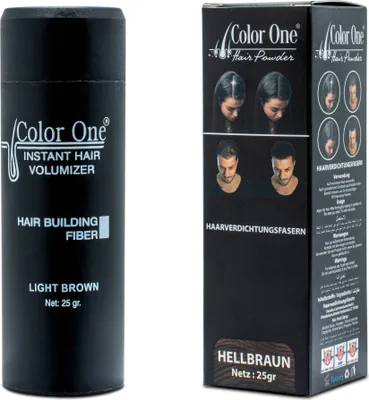 Image de La poudre de fixation Color One agit immédiatement et renforce vos fibres capillaires. Color One cheveux en poudre pour épaissir les cheveux et les rendre plus épais en quelques secondes. (brun clair)