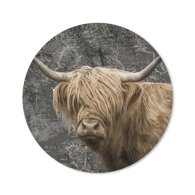 Produktbild von MuchoWow® Mauspad Mousepad Schottischer Highlander - Weltkarte - Tiere 50x50 cm - Mousepads - Maus Mat - Pad - Mausunterlage - Vinyl