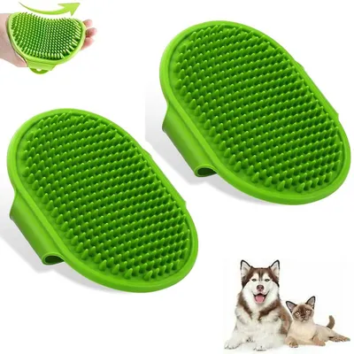 Produktbild von 2er Set Hundebürste – Katzenbürste aus Gummi – Massage- und Fellpflegebürste – Zur Entfernung loser Tierhaare – Für Hunde, Katzen – Grün