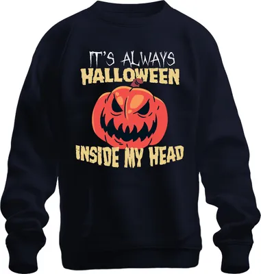 Produktbild von It's Always Halloween Inside My Head gruselig Kürbis Horror Spuk Uni Sweatshirt Pullover, Navy, M