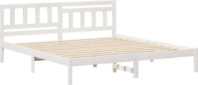 Zdjęcie produktu dla Łóżko Drewniane 180x200 Białe Rama Łóżka ze Stelażem z Zagłówkiem