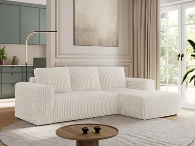 Produktbild von MKS MEBLE Sofa mit Schlaffunktion - Ecksofa mit Schlaffunktion und Bettkasten - Sofa 3 Sitzer - Schlafsofa - Couch - Schlafsofa mit Bettkasten - Trentino L - Beige Cord - Rechts