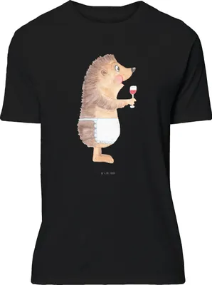 Produktbild von Mr. & Mrs. Panda S T-Shirt Igel Wein - Schwarz - Geschenk, Jersey-Shirt, Lustiges, Lustige Sprüche, Weinglas, oberteil, Spruch, Tshirt, Weißwein, Rotwein, Weinliebhaber