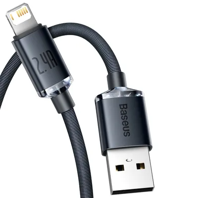 Zdjęcie produktu dla Baseus Crystal Shine Series Kabel Przewód Usb Do Szybkiego Ładowania I Transferu Danych Usb Typ A - Lightning 2,4A 1,2M Czarny (Cajy000001)