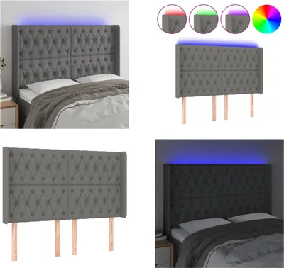 Produktbild von vidaXL LED Kopfteil Dunkelgrau 147x16x118/128 cm Stoff - LED Kopfteil - LED Kopfteile - Kopfteil - Bett-Kopfteil