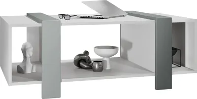 Produktbild von Vladon Couchtisch Ida 110,5 x 42 x 56,5 cm Wohnzimmertisch mit drei Fächern, Korpus in Weiß matt, Blenden in Graphit seidenmatt | Große Farbauswahl