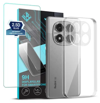 Produktbild von Handyhülle für Xiaomi Redmi Note 14 Pro 5G mit 9H Displayglas Displayschutz Hülle Transparent Flexibel Elastisch Case Cover Backcover Schutzhülle