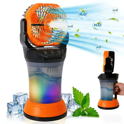 Image de Ventilateur portable ZELURXX avec batterie 15 000 mAh, 4 vitesses, réservoir d'eau de 2 000 ml, oscillation à 90°, ventilateur de camping, orange