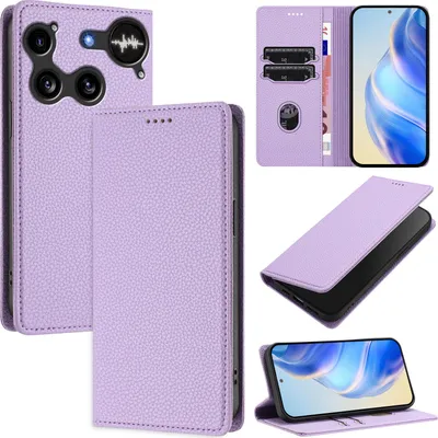 Immagine prodotto di Litchi pelle custodia del telefono cellulare per niente telefono 3 portafoglio slot per schede stand funzione copertura viola