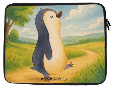 Produktbild von Mr. & Mrs. Panda Laptop Tasche Pinguin marschieren Design 20 x 28 cm - Weiß - Geschenk, Laptoptasche, Stolz, Familie, Pinguine, Laptophülle, Sleeve, Bruder, Case