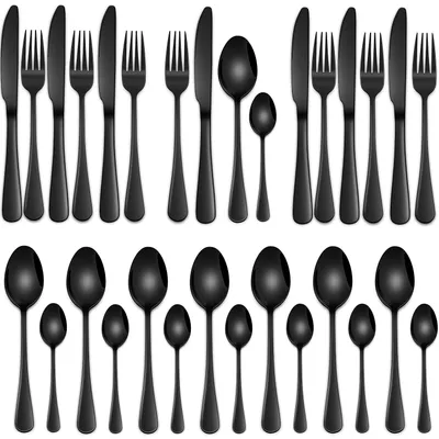 Immagine prodotto di Set di posate nero, 32 pezzi, per 8 persone, in acciaio inossidabile, per la cucina